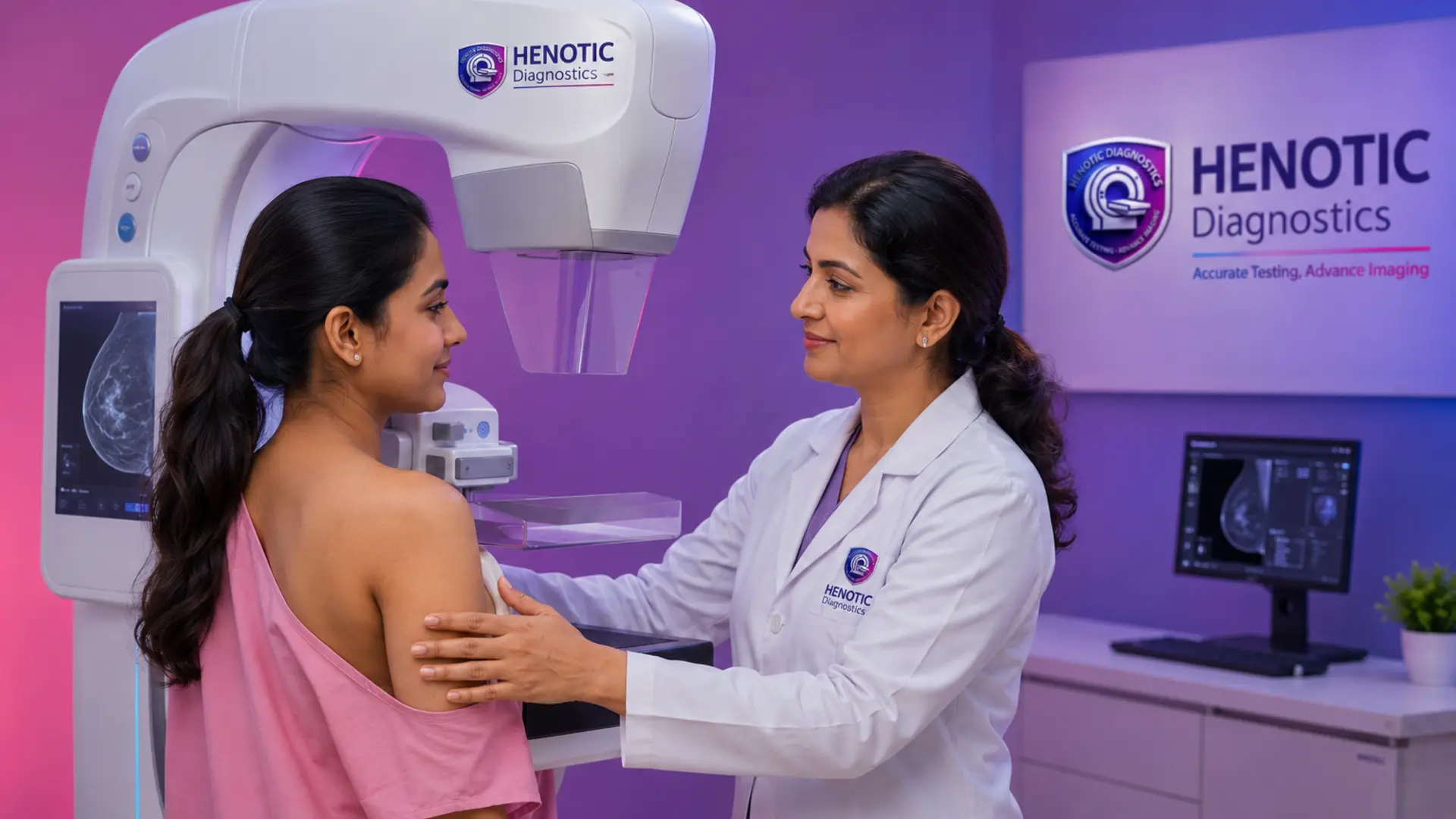 Expert radiologist reviewing 3D breast tomosynthesis image slices on a monitor
